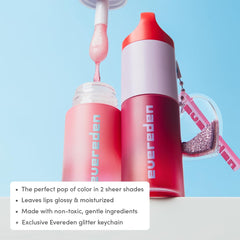 Evereden lip gloss highlights cherry and peach oils for moisture.