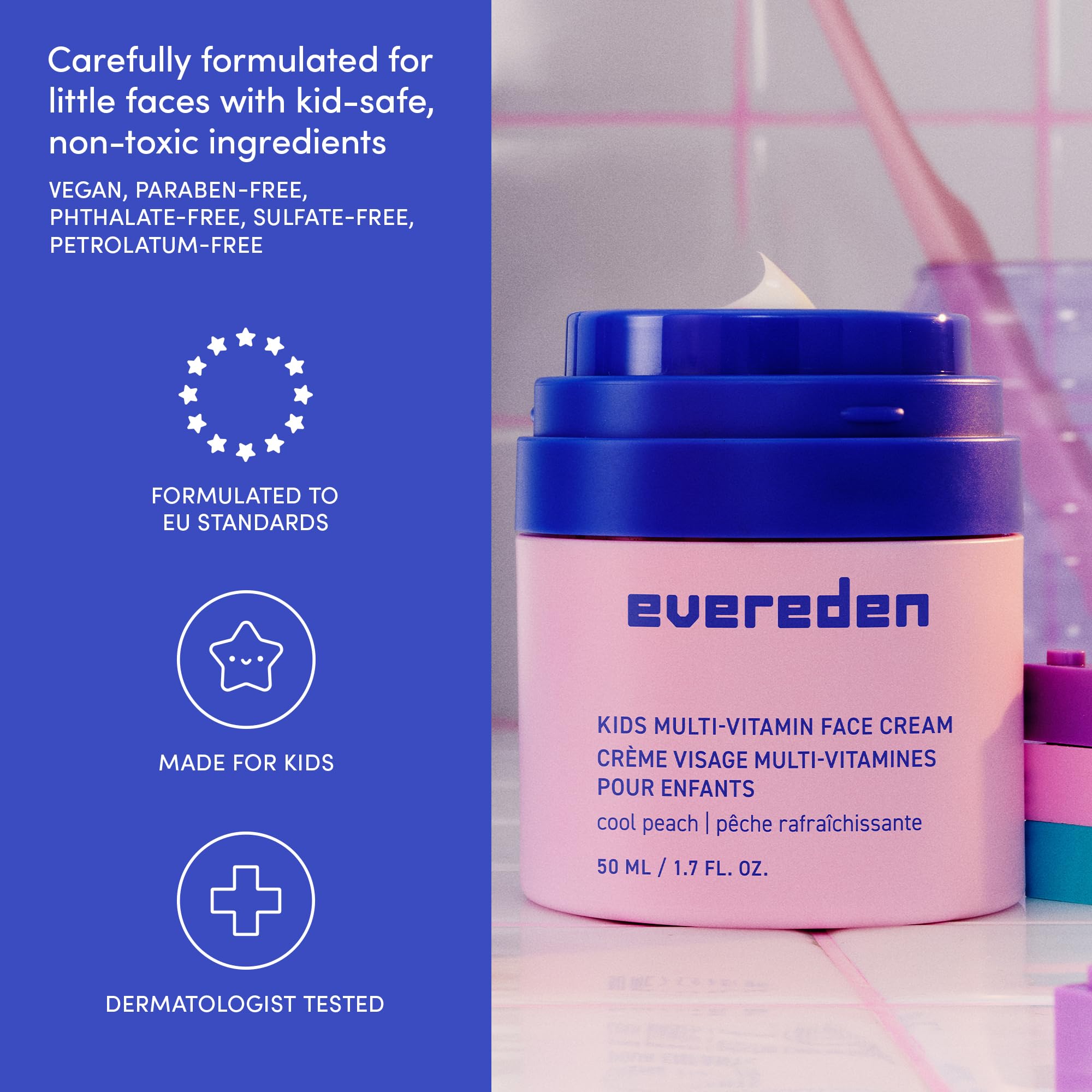 Producto Evereden hecho en Estados Unidos con ingredientes importados para cuidado seguro.