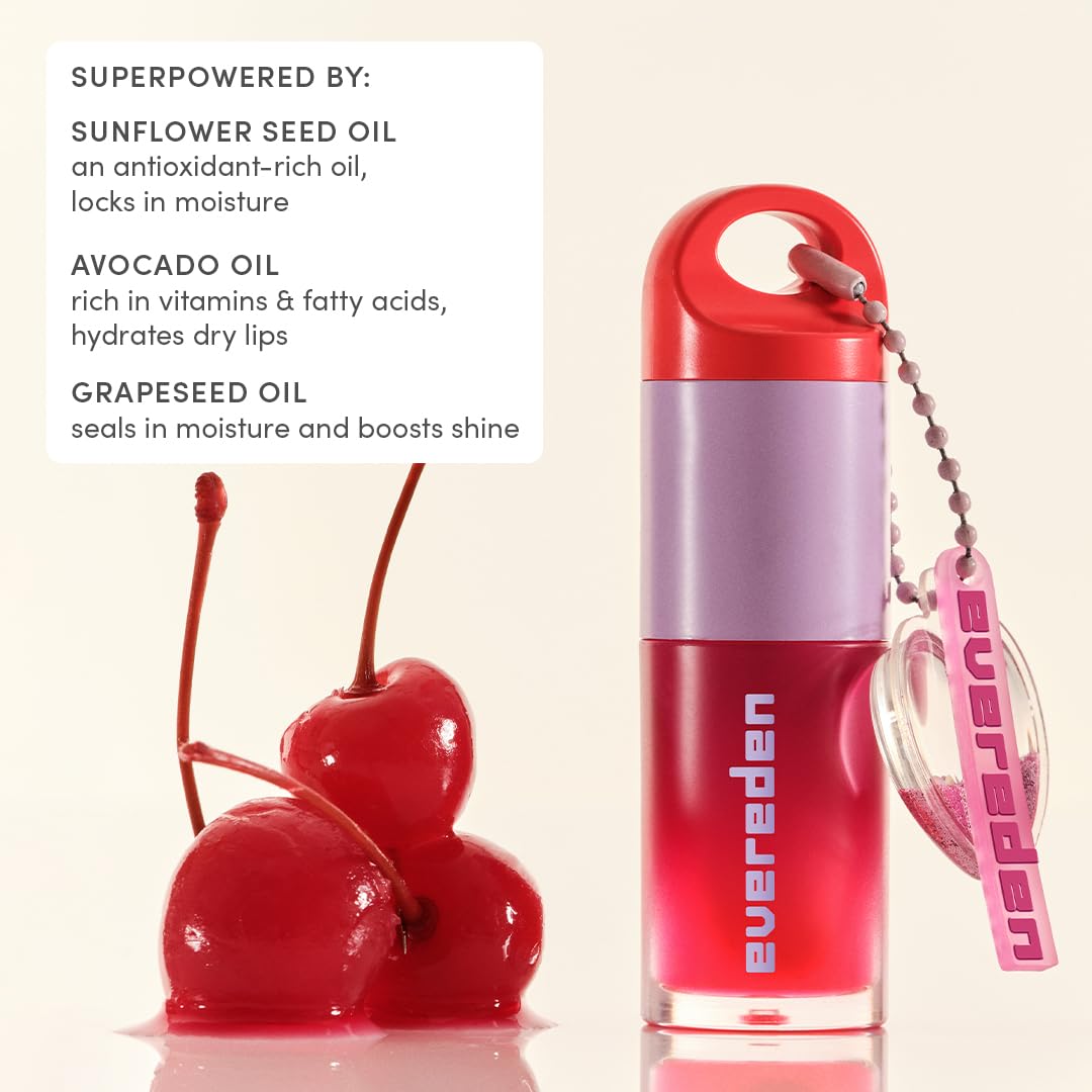 Evereden Sakura lip gloss application on lips shows smooth non-sticky shine