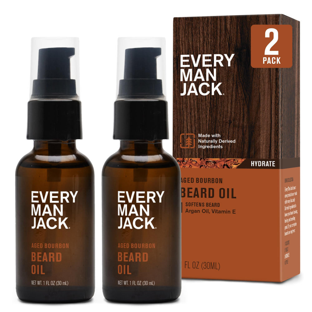 Every Man Jack Aceite para barba Bourbon, botella vertido, aporta brillo natural y suavidad.
