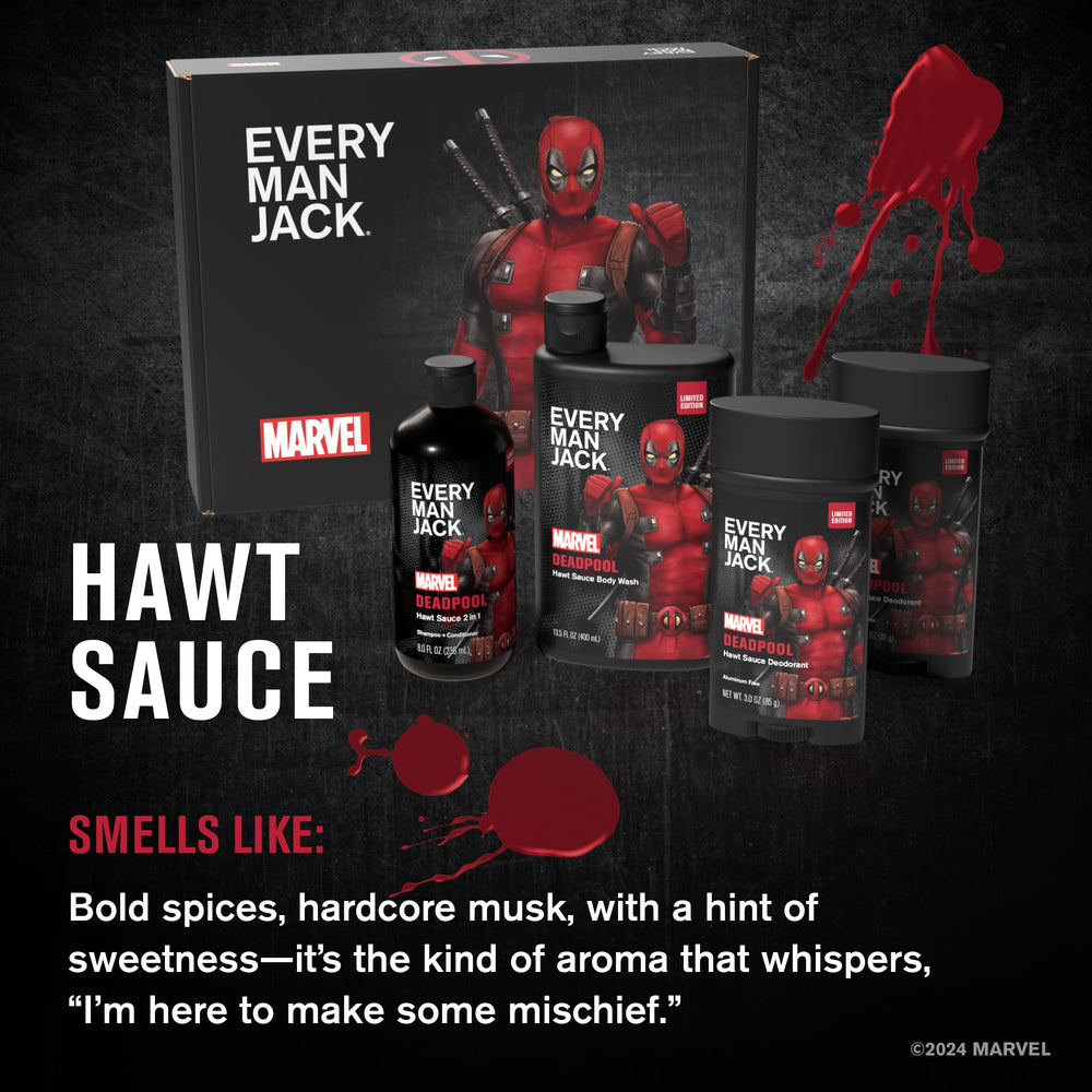 Every Man Jack Deadpool Set desodorante sin aluminio, protección diaria sin irritación.
