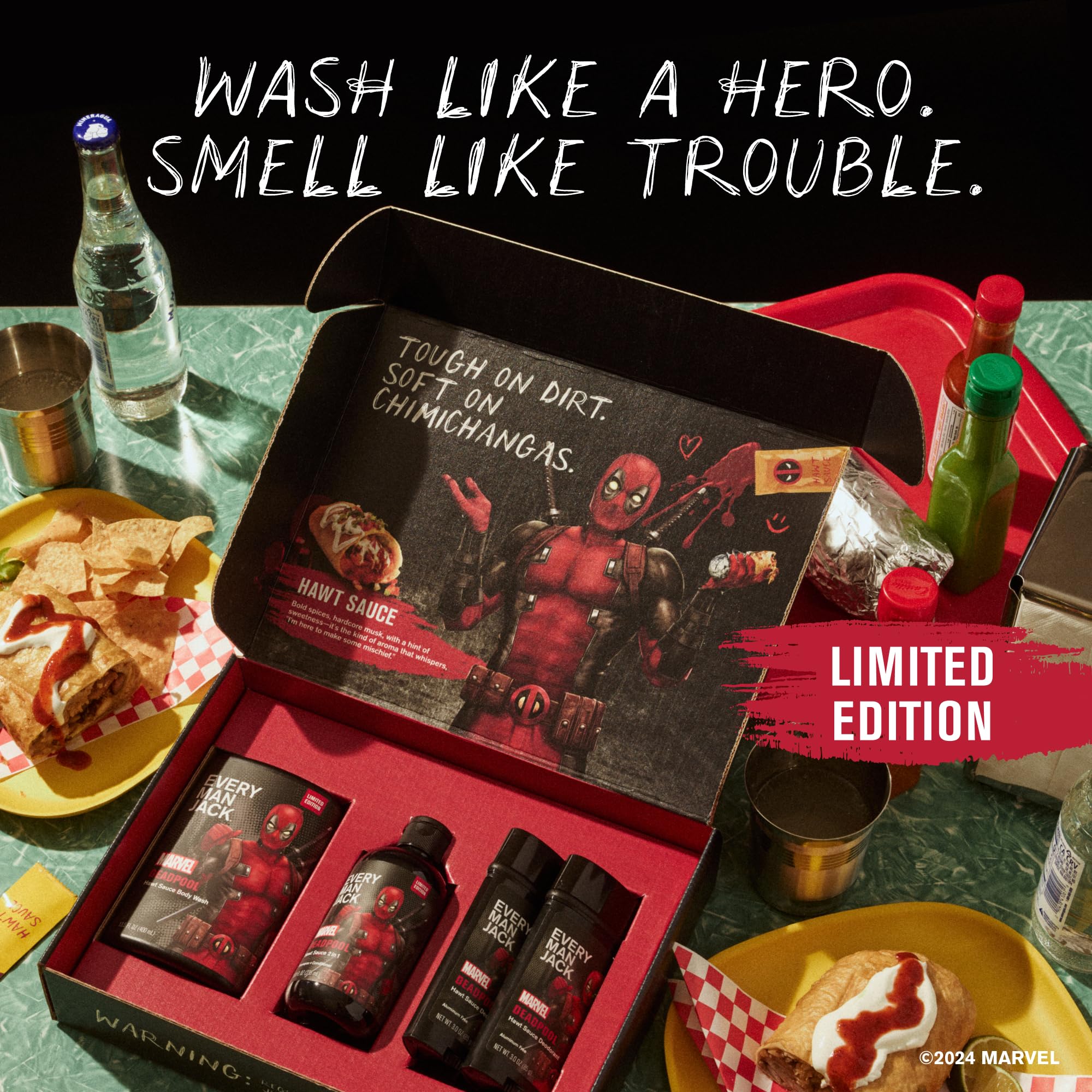 Every Man Jack Deadpool Set kit regalo Marvel, opción ideal para fans.