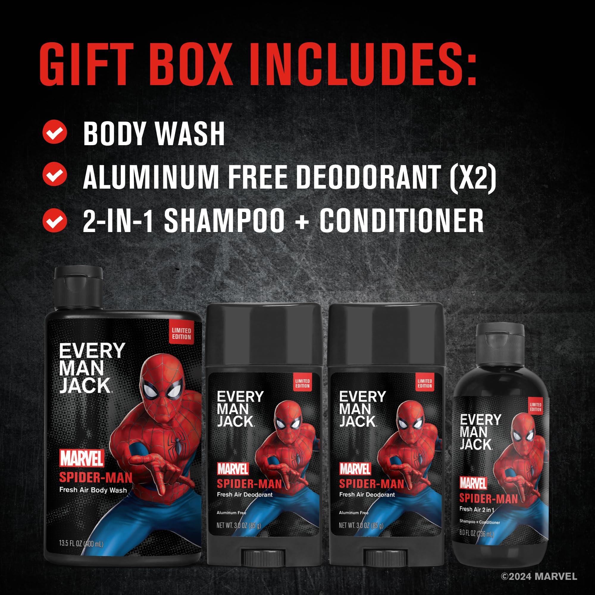 Set Spider-Man de Every Man Jack con champú, limpieza suave para el cabello