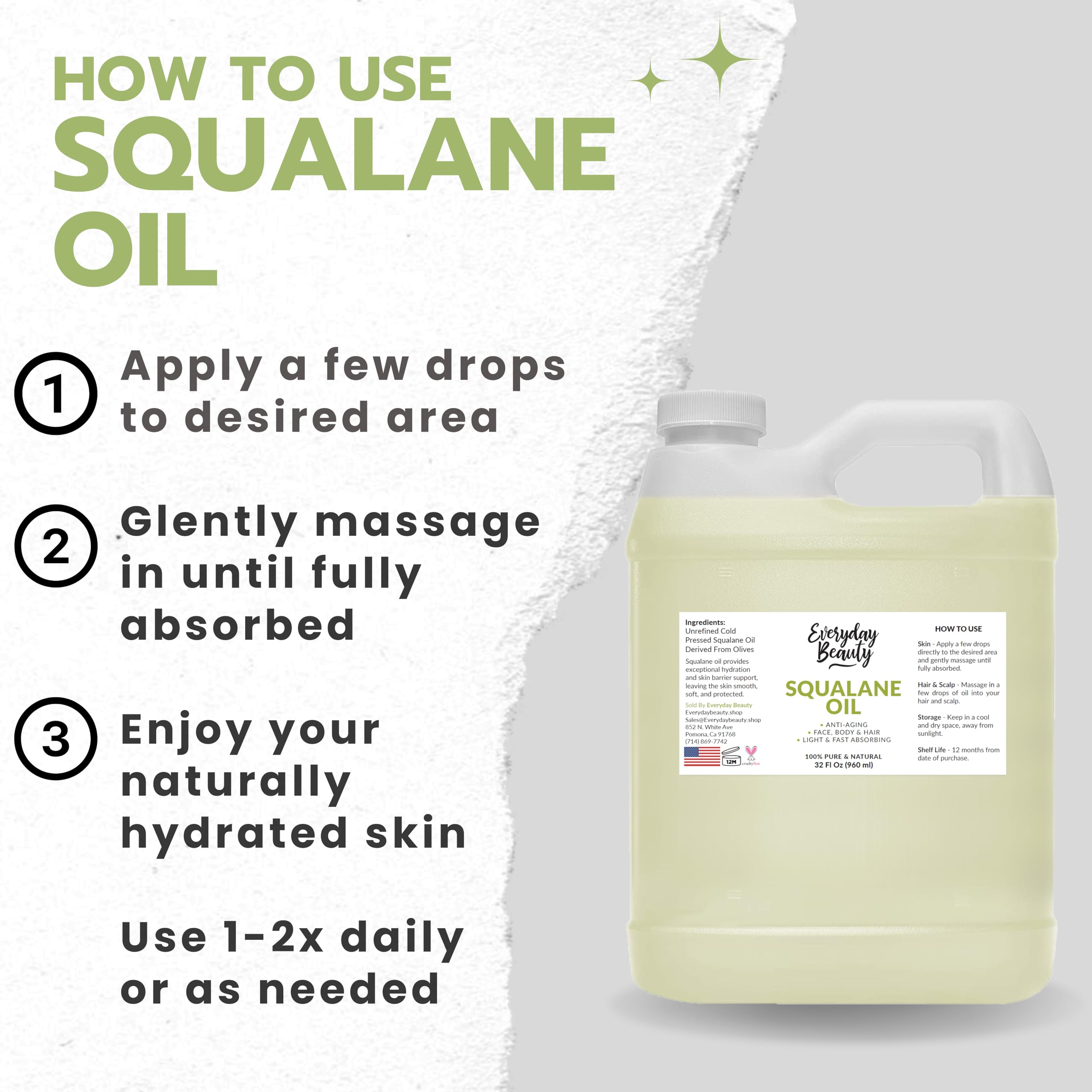 Everyday Beauty Squalane: uso en cabello para brillo y suavidad.