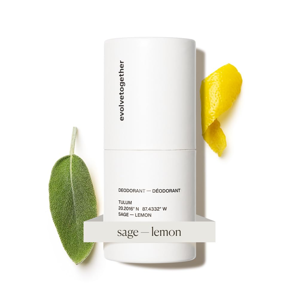 Desodorante evolvetogether en empaque elegante, fragancia cítrica-herbal para uso diario.