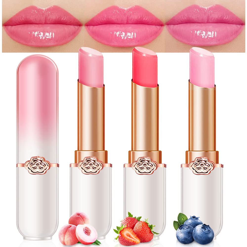 evpct 3Pcs peach color changing lipstick on lips for hydration