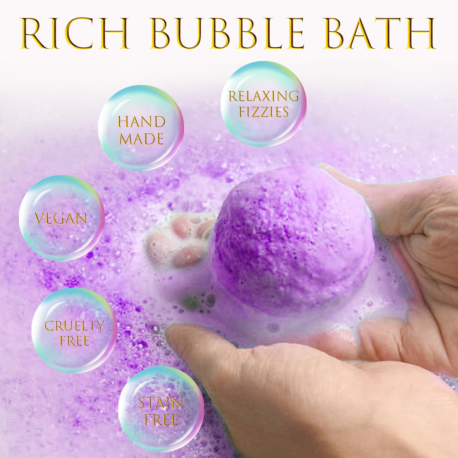 Excalla bath bombs in colorful water enhance your bath time mood.