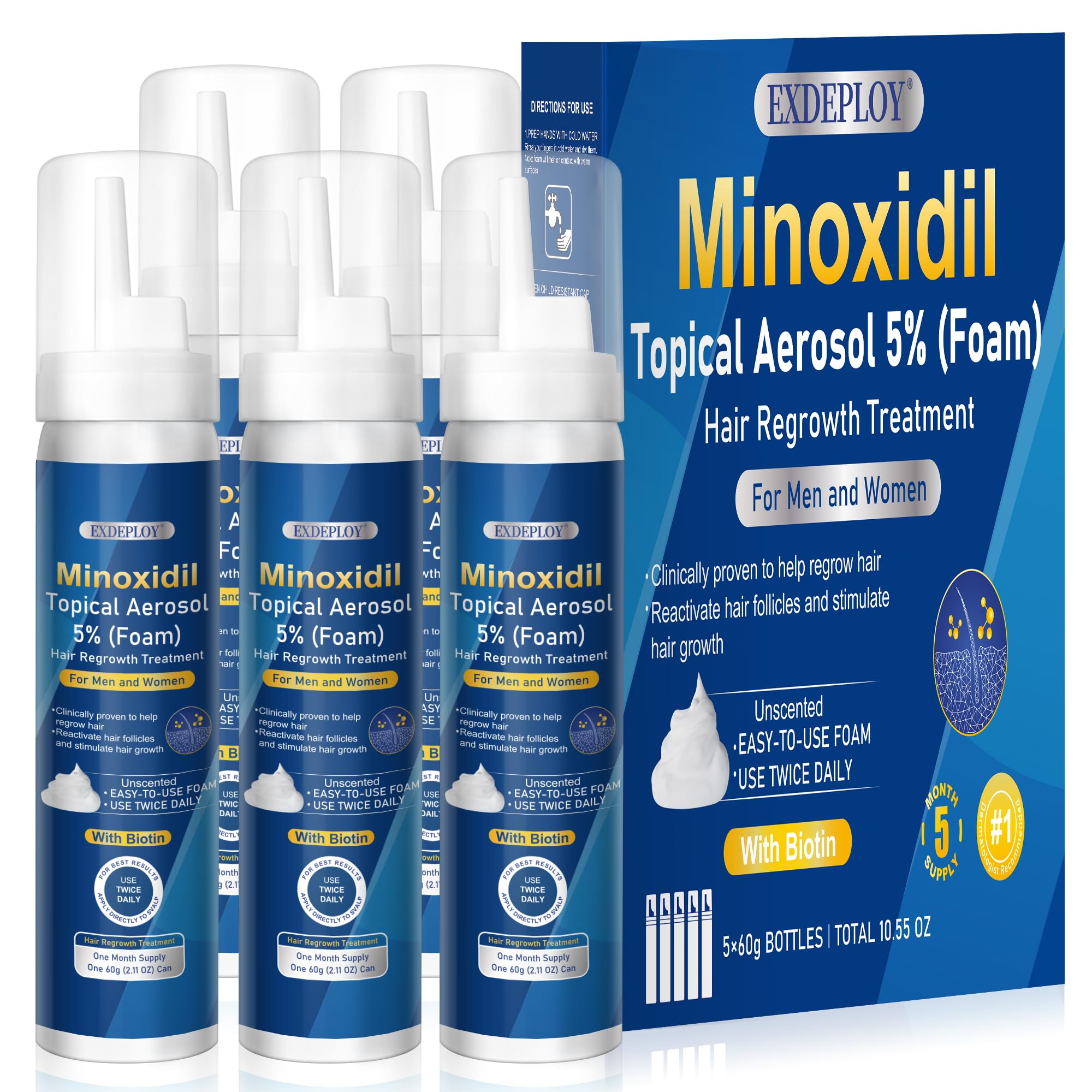 Exdeploy Minoxidil Mousse : bouteille prête à l'emploi pour cheveux plus épais