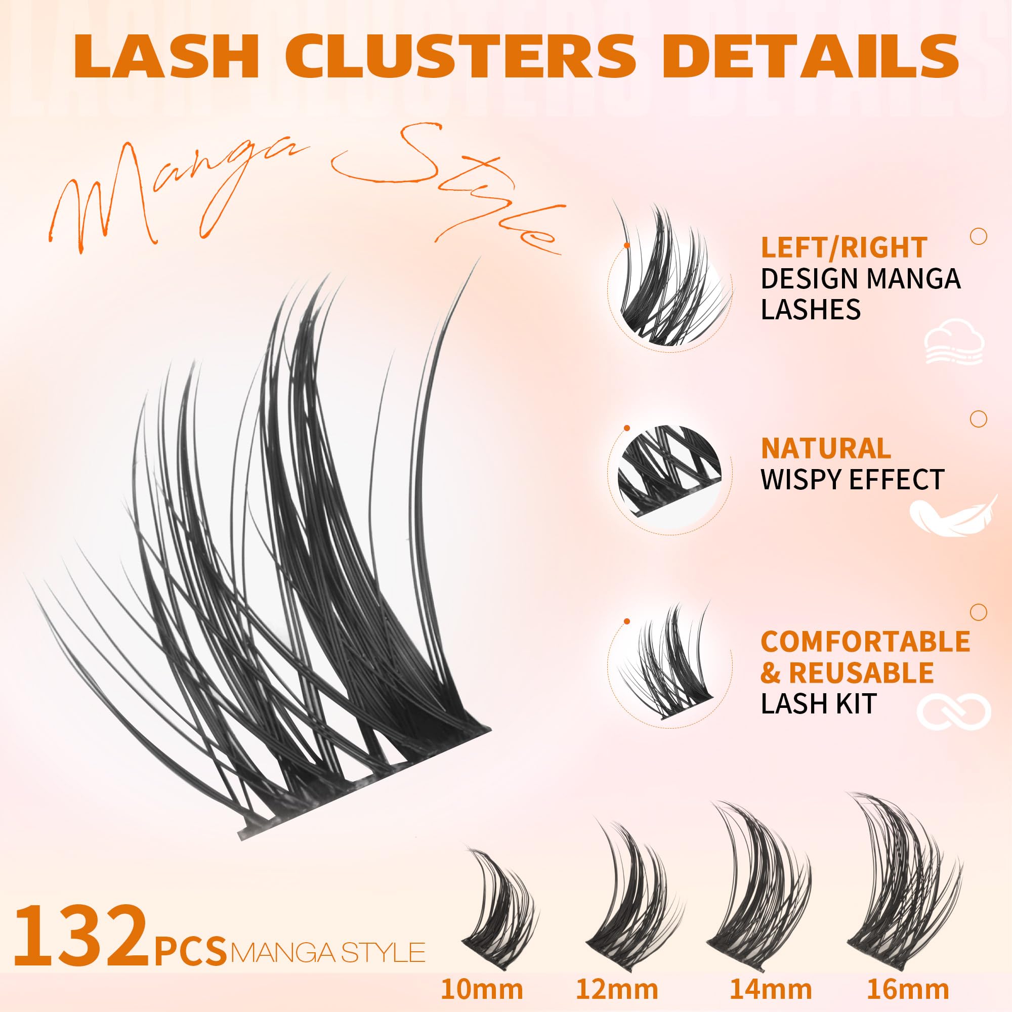 EYDEVRO Manga Lash Clusters: diseños manga variados para looks únicos.