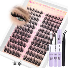 EYDEVRO Manga Lash Clusters: kit de 144 piezas para extensiones naturales en casa.