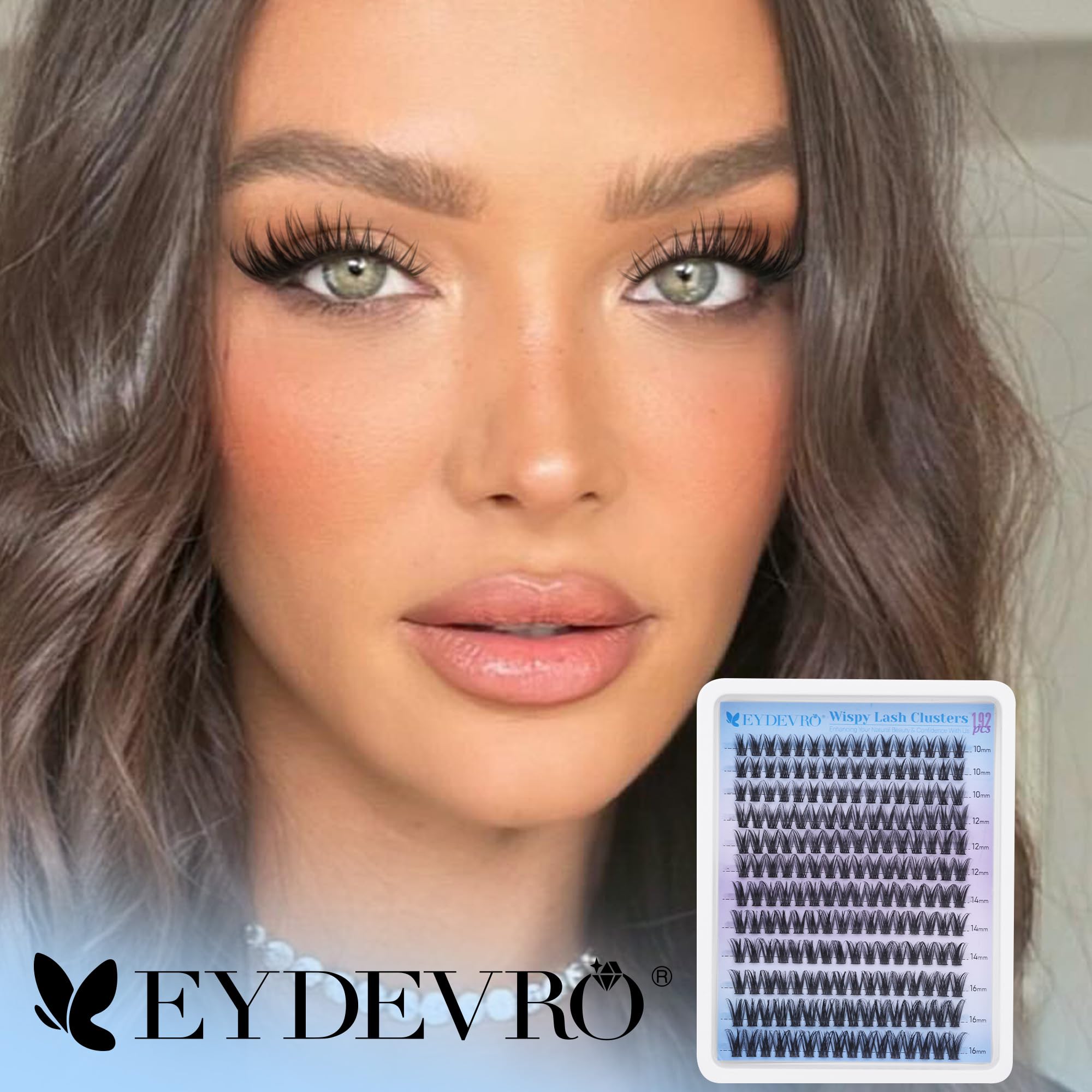 EYDEVRO Wispy Lash Clusters 192 pcs pack offers versatile DIY lash styling options.