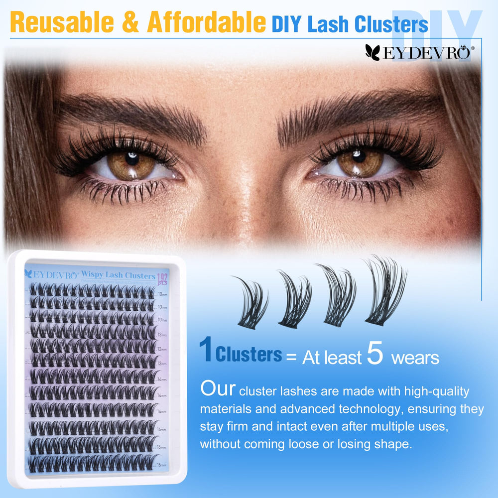 EYDEVRO Wispy Lash Clusters 10-16mm range for glamorous events or daily wear.