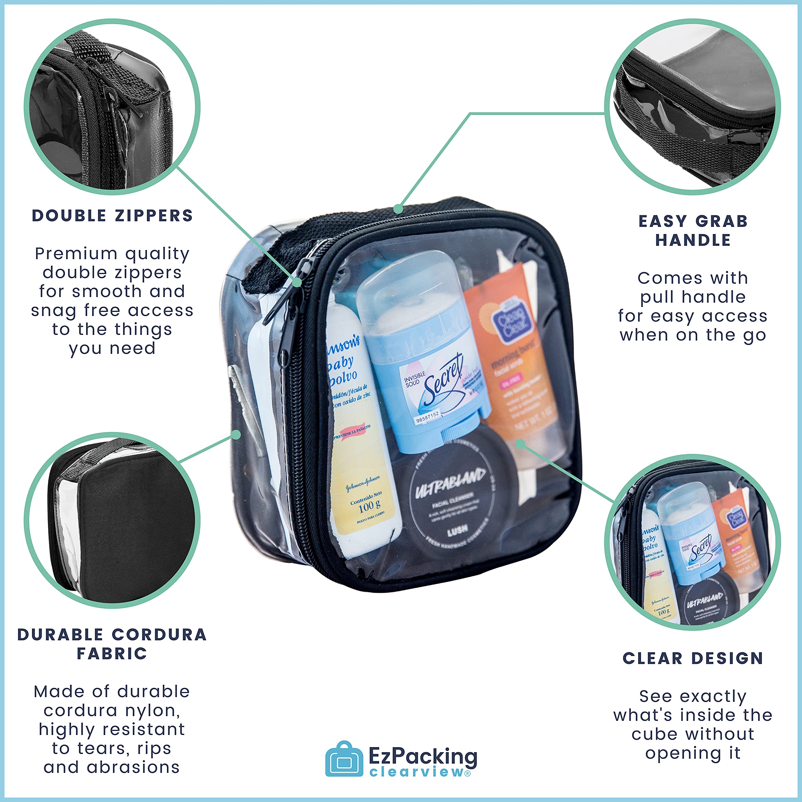 EzPacking easy clean bag can be wiped clean after spills.
