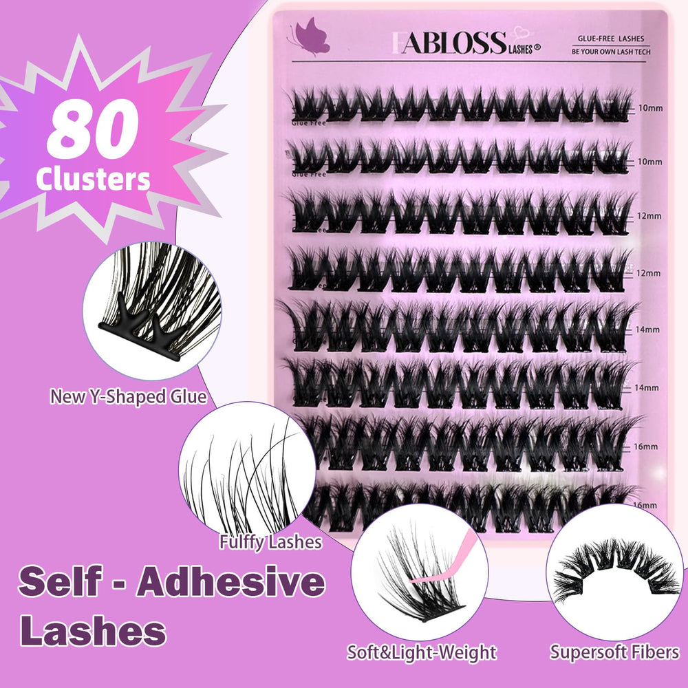 80 agrupaciones autoadhesivas Fablosslashes: volumen visible y ajuste cómodo.