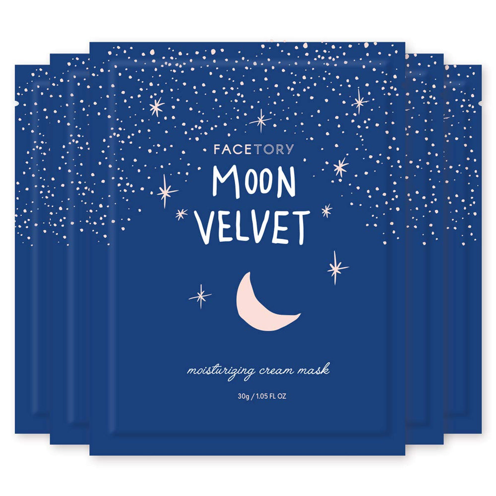 FACETORY Moon Velvet mascarilla de hoja en caja, ideal para hidratación diaria.