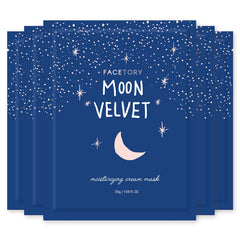FACETORY Moon Velvet mascarilla de hoja en caja, ideal para hidratación diaria.