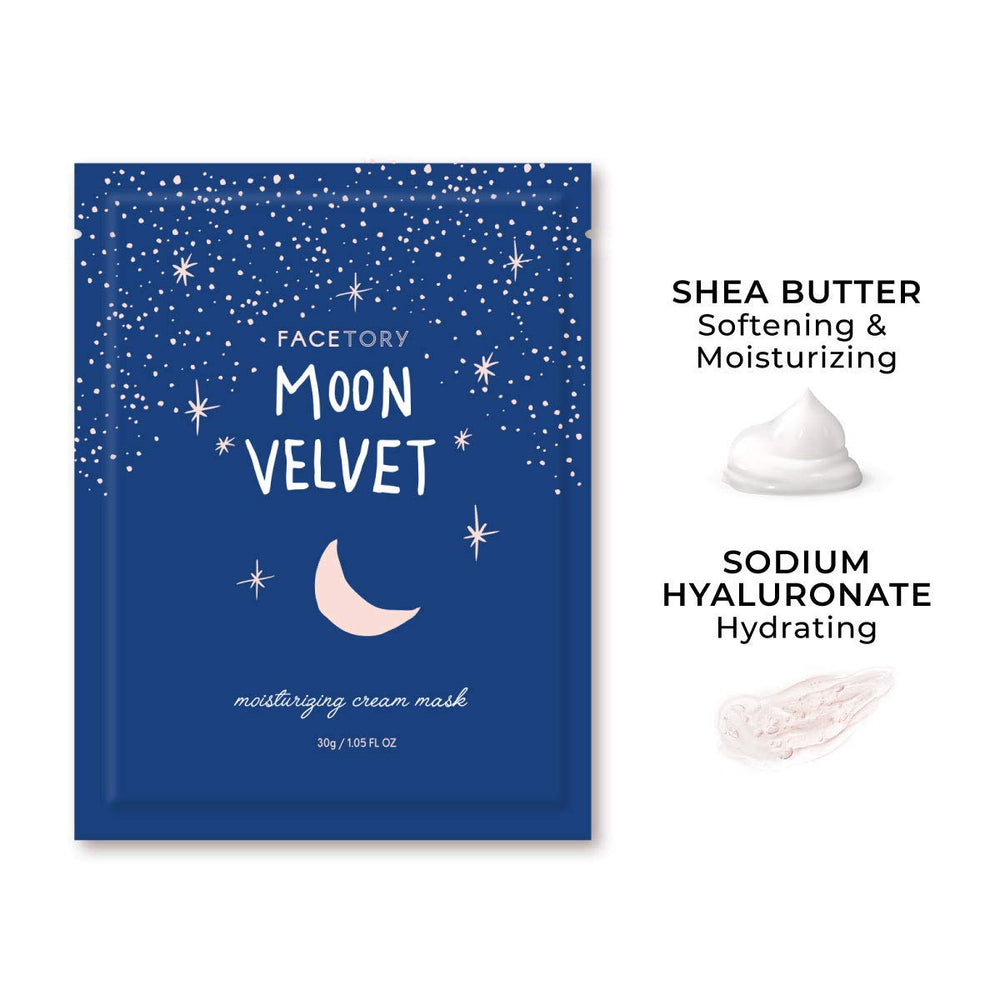 FACETORY Moon Velvet textura cremosa hidrata y suaviza la piel para un acabado luminoso.