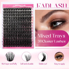 Pestañas FADLASH clústeres 3d efecto denso 12-18mm para look completo.