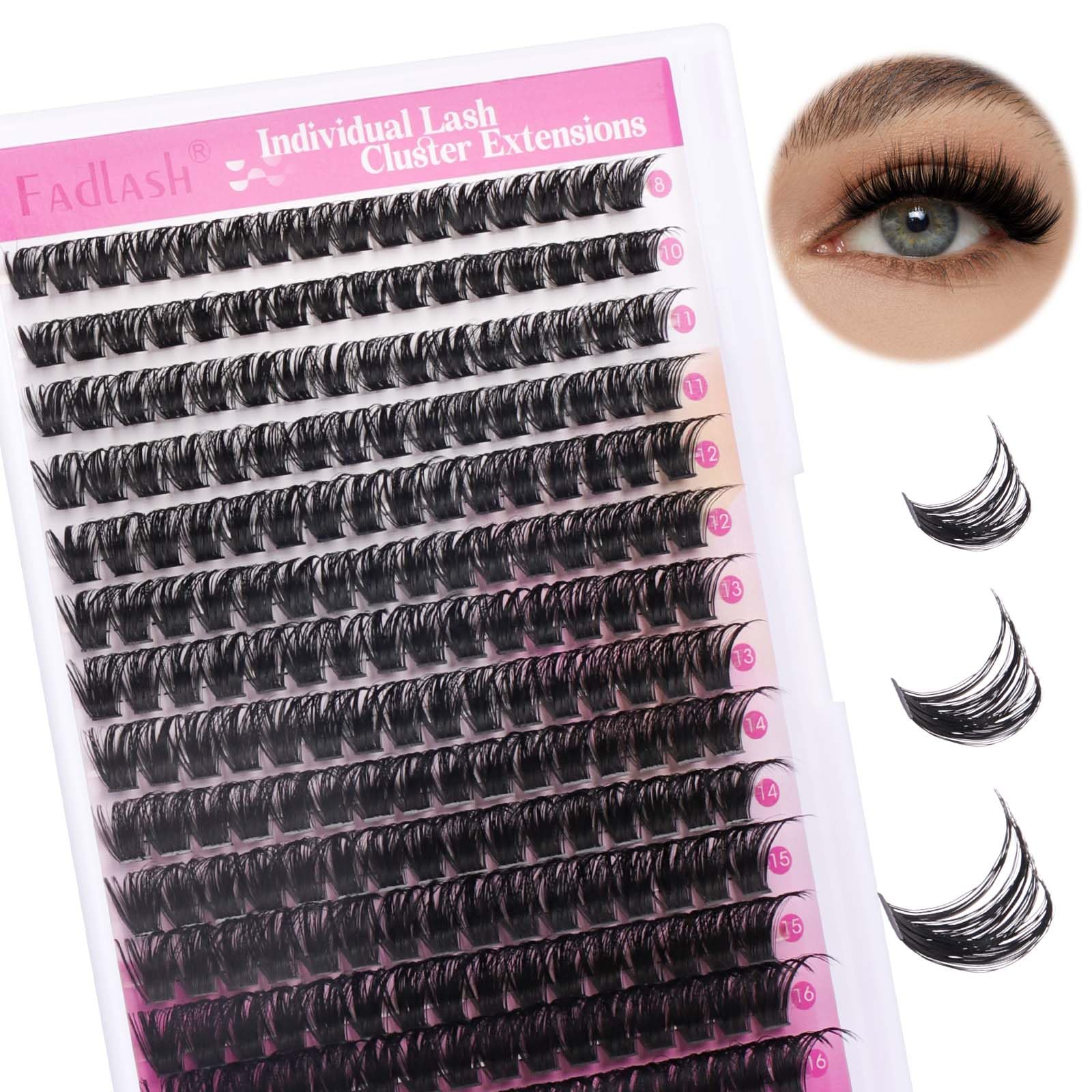 Pestañas FADLASH, 8-16 mm, efecto natural para un acabado suave.