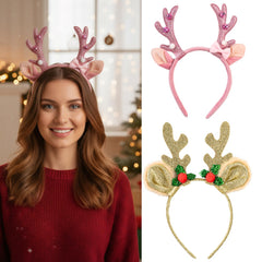FAIRCHIC Headband navideño con orejas de ciervo rosa, ideal para fotos festivas