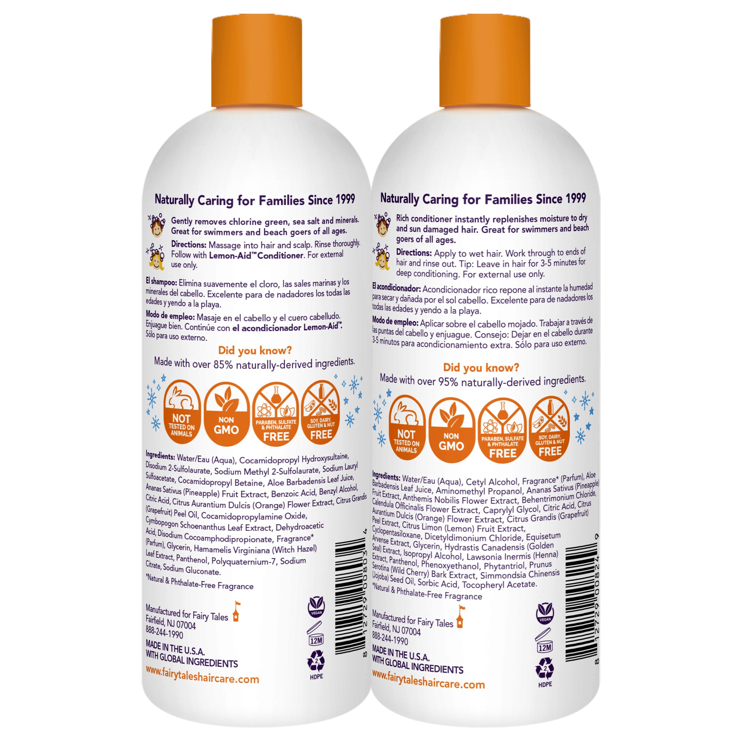 Fairy Tales Sun y Swim Acondicionador para niños, frente de la botella, desenreda y nutre.