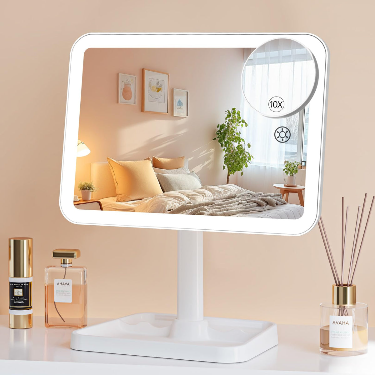 Famihomii Espejo de maquillaje con luz encendida para uso diario preciso.