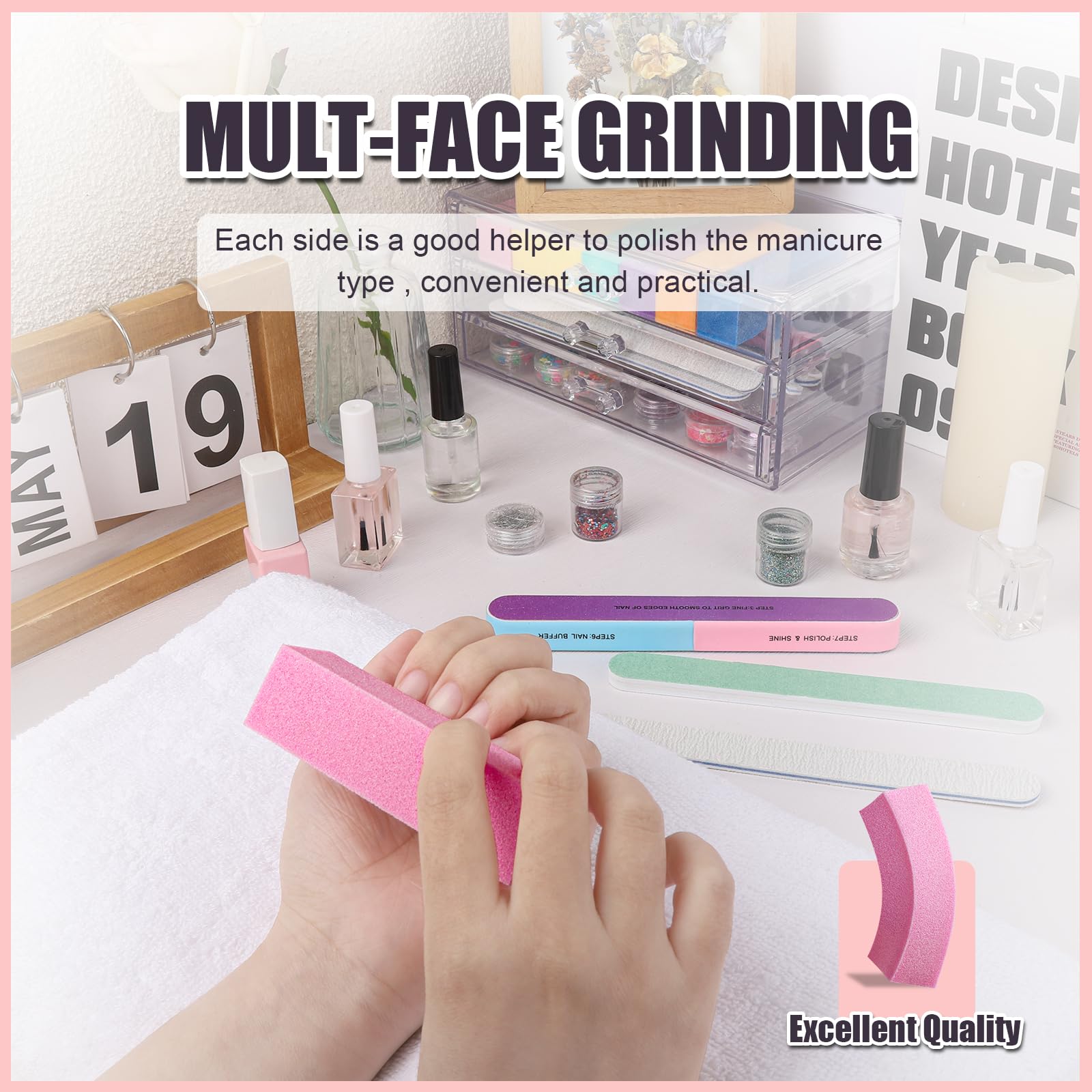 Buffer de uñas Fandamei verde y blanco, dos caras para suavizado