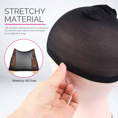 Gorro-peluca nylon negro Fandamei, ajuste suave para diferentes peinados.