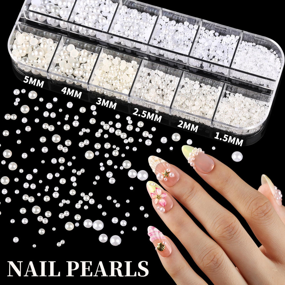 Perlas planas FANDAMEI en oro y plata para uñas, brillo duradero.