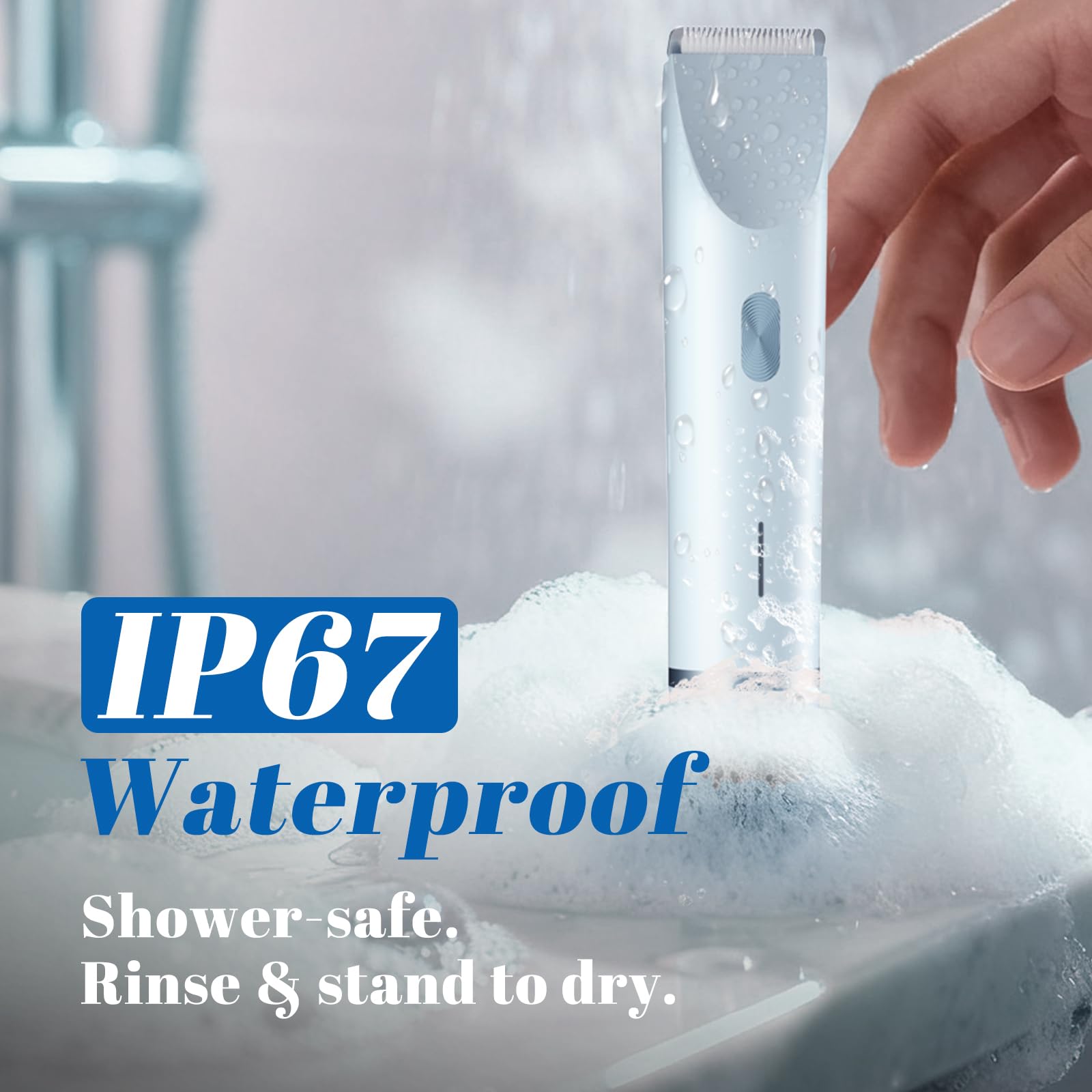 Fanovae Bikini Trimmer diseño impermeable IP67 para limpieza fácil.