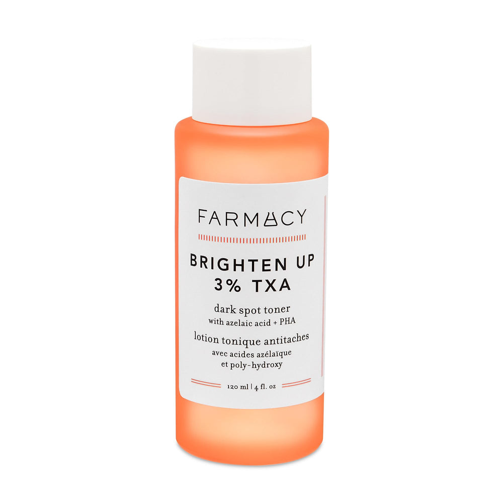 Farmacy 3% TXA Toner: botella iluminada, mejora claridad y tono.