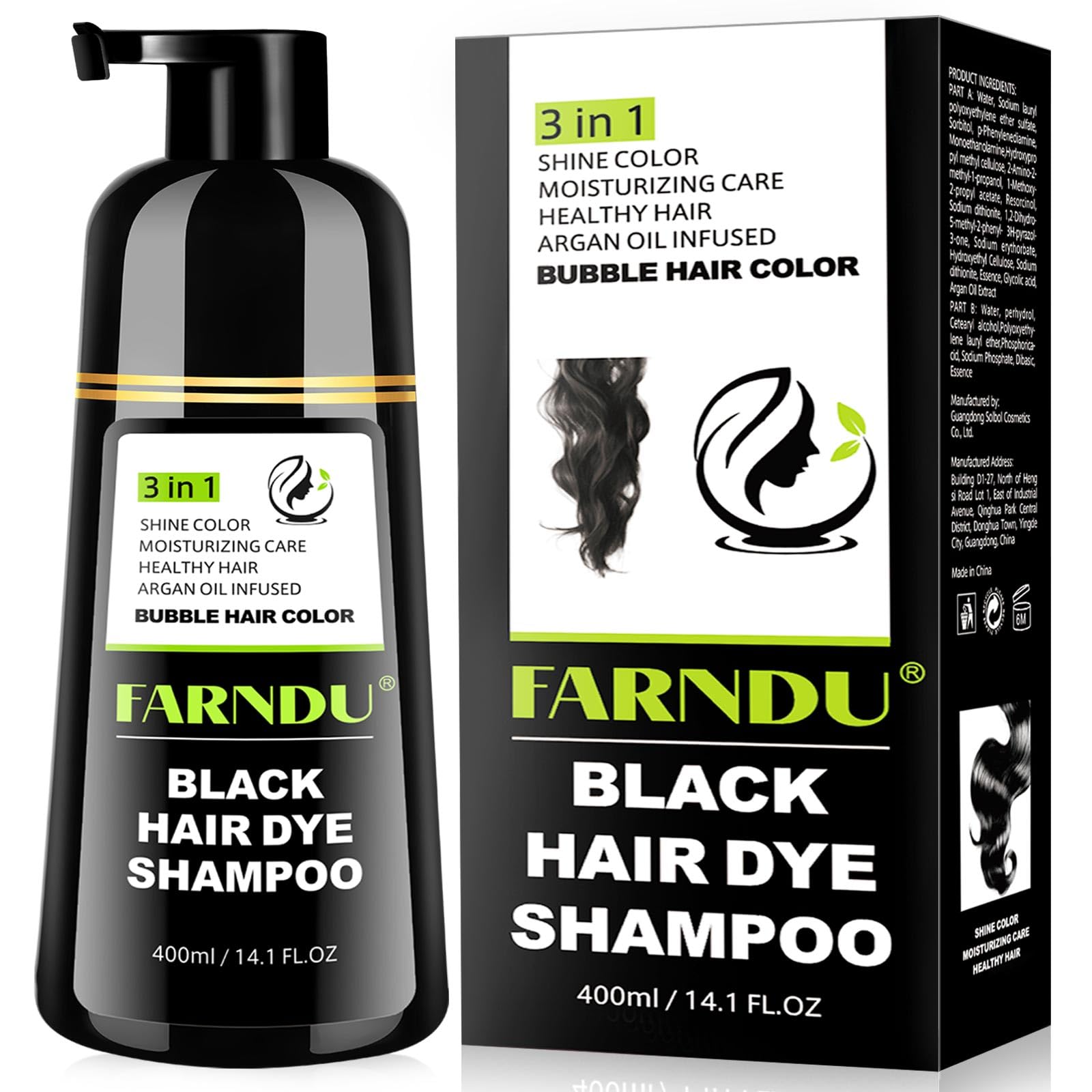Farndu Champú Tinte Negro: cobertura de canas y brillo gracias a aceites naturales