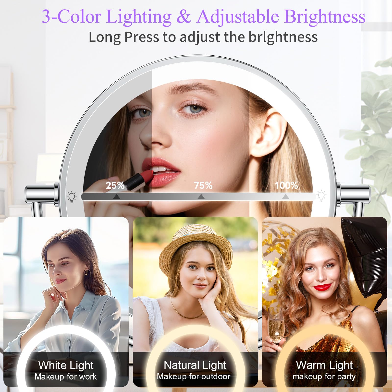 FASCINATE lighted mirror with Warm/Natural/Cool modes for adaptable lighting
