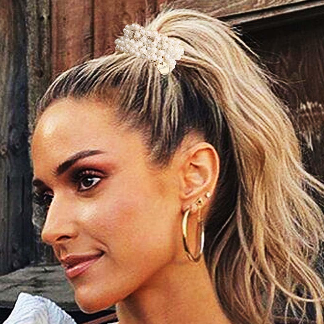 Coletero Fashey de perlas para cabello rizado, sujeción suave.