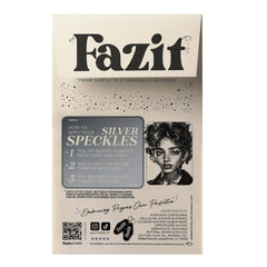 Parche Fazit con brillo plateado, ideal para fiestas y eventos.