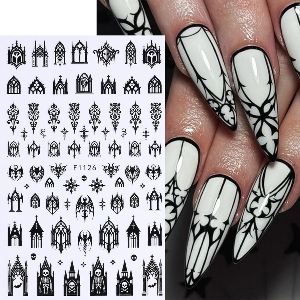 FBABFBUO calcomanias uñas Halloween 3D de calaveras para detalles impactantes.