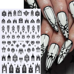 FBABFBUO calcomanias uñas Halloween 3D de calaveras para detalles impactantes.