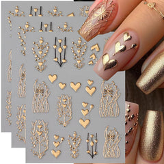 FBABFBUO corazones dorados 3D para uñas con acabado brillante y duradero