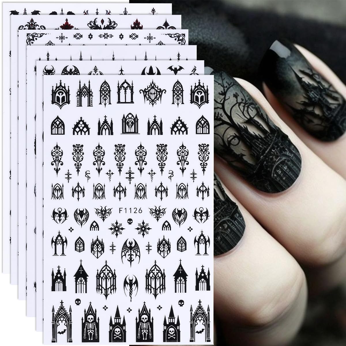 FBABFBUO estampas uñas Halloween 3D, arañas, para un diseño festivo y duradero.