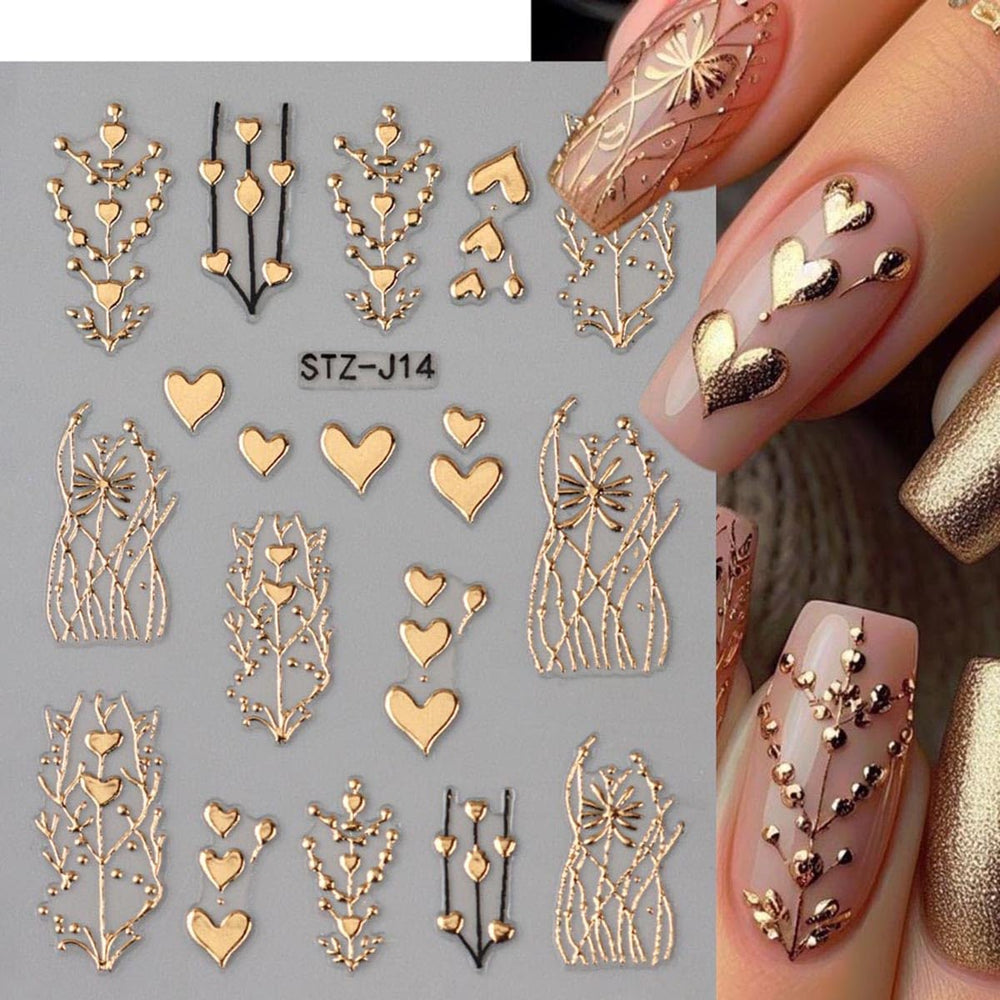 FBABFBUO flor dorada 3D con relieve para manicura