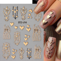 FBABFBUO flor dorada 3D con relieve para manicura