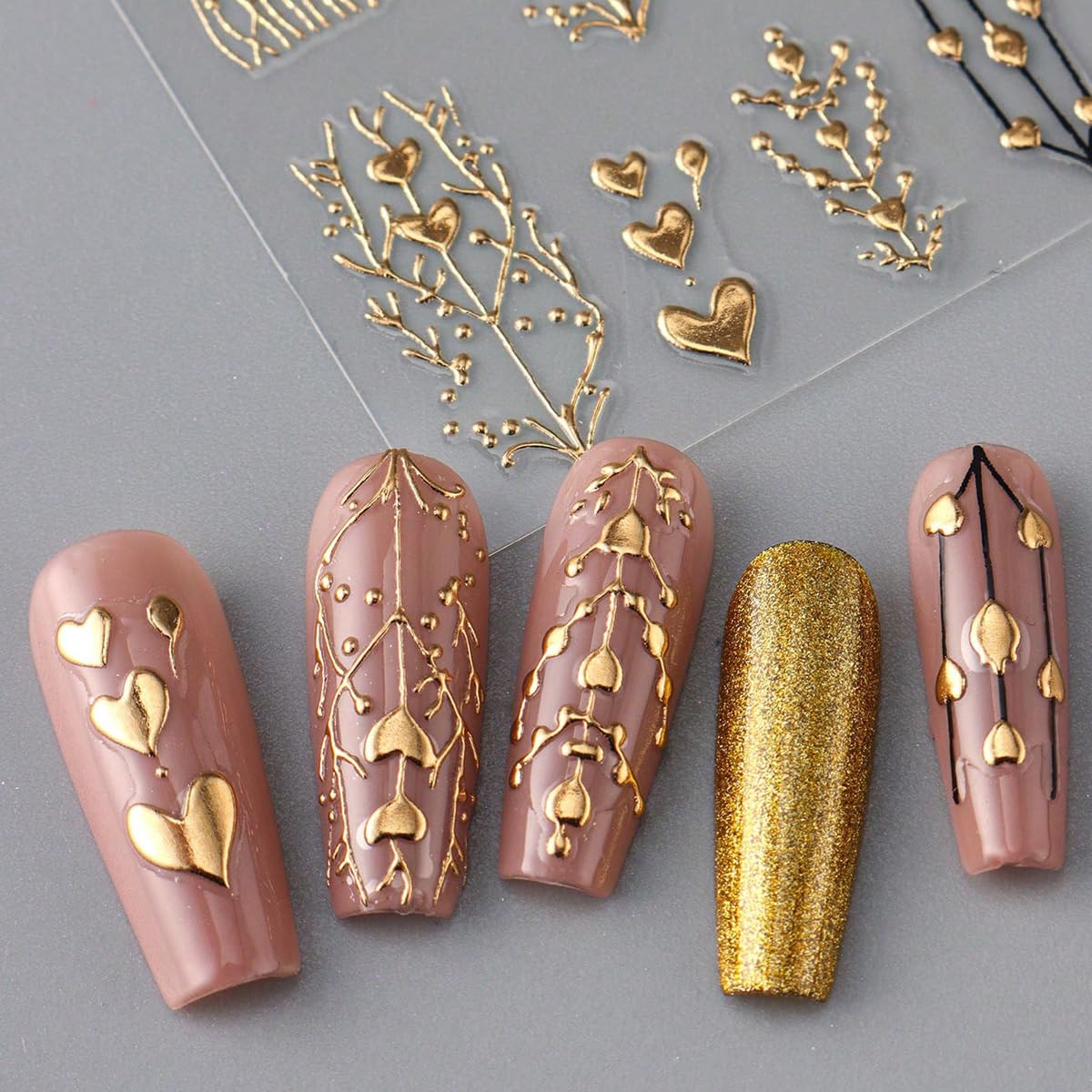 FBABFBUO planta corazón dorado para uñas chic