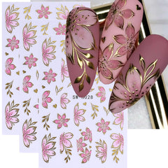 Adhesivos FBABFBUO de uñas 3D con flores rosas para un look floral rápido