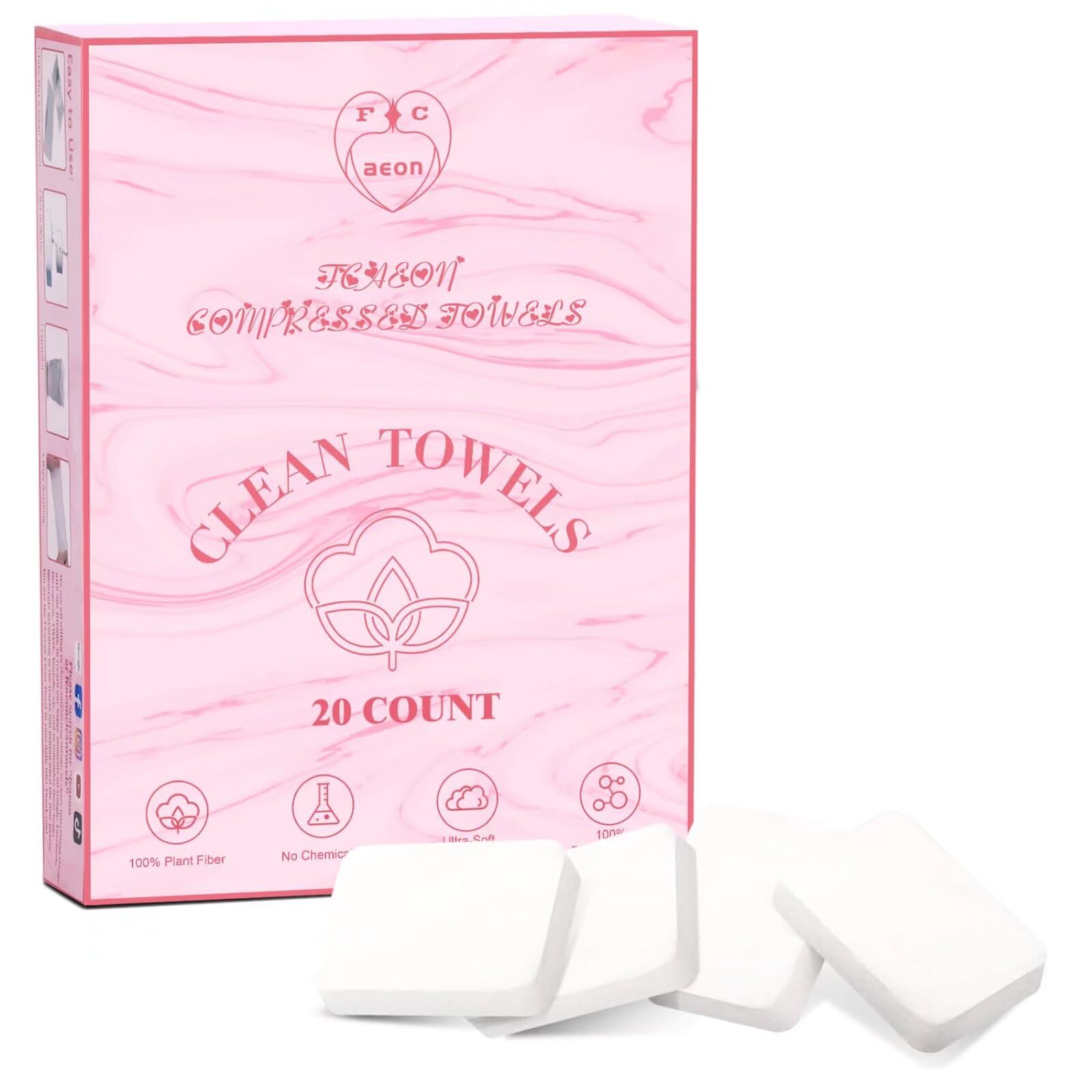 FCaeon toalla compacta rosa: expansión instantánea al agua para viaje.