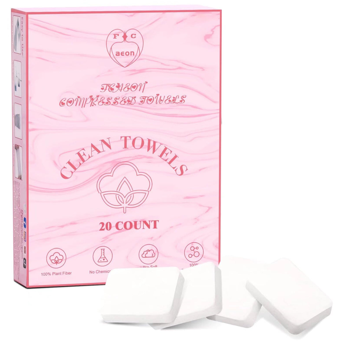 FCaeon toalla compacta rosa: expansión instantánea al agua para viaje.