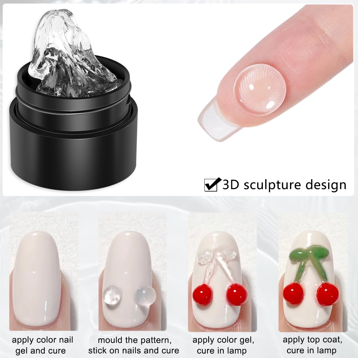 Fcozpjk arte uñas 3D extensión con gel para uñas con volumen.