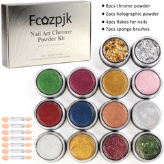 Fcozpjk polvo cromado con efecto espejo dorado para uñas elegantes.