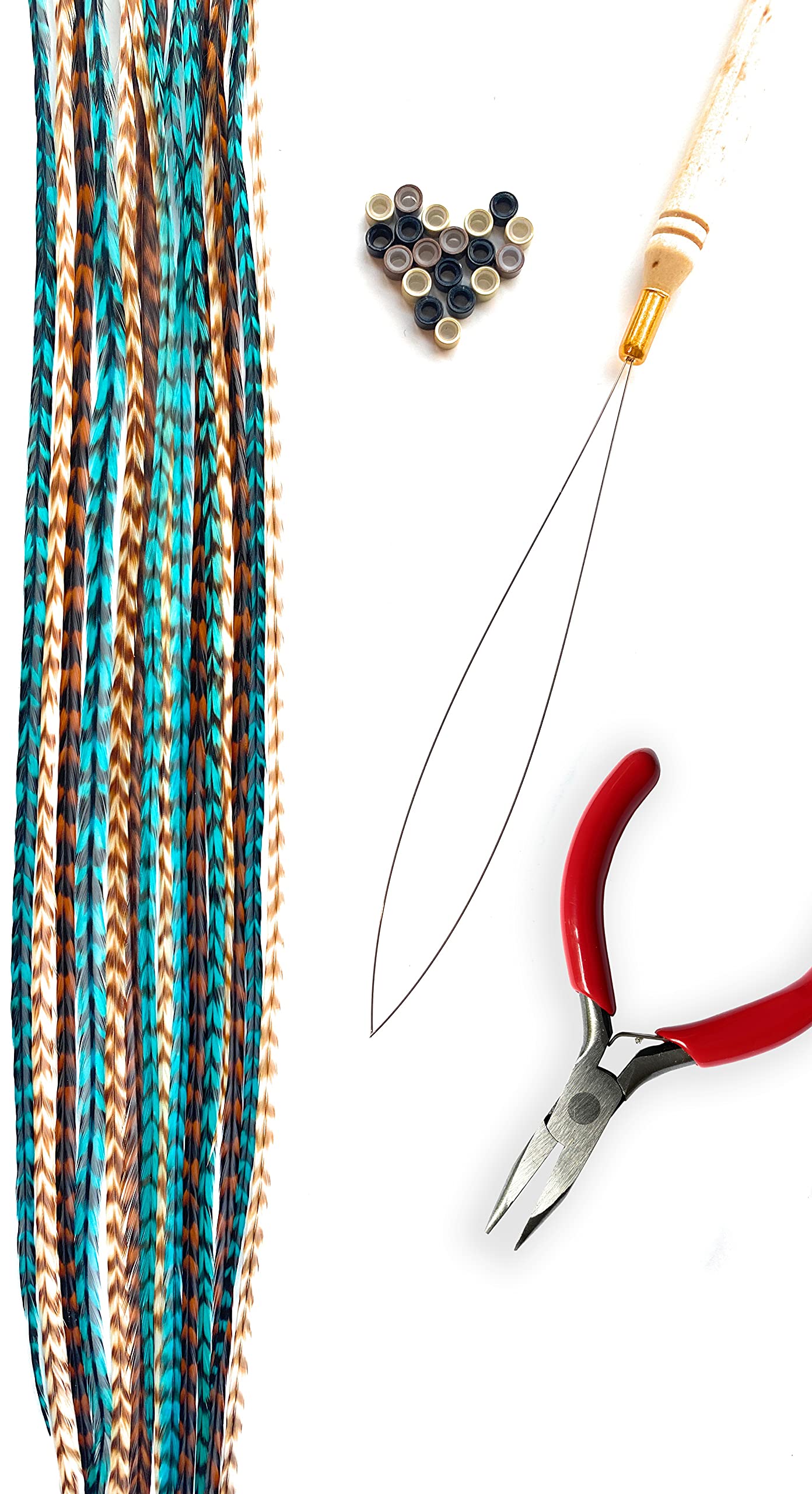 Feather Lily kit de plumas de gallo para estilos con mechas naturales.