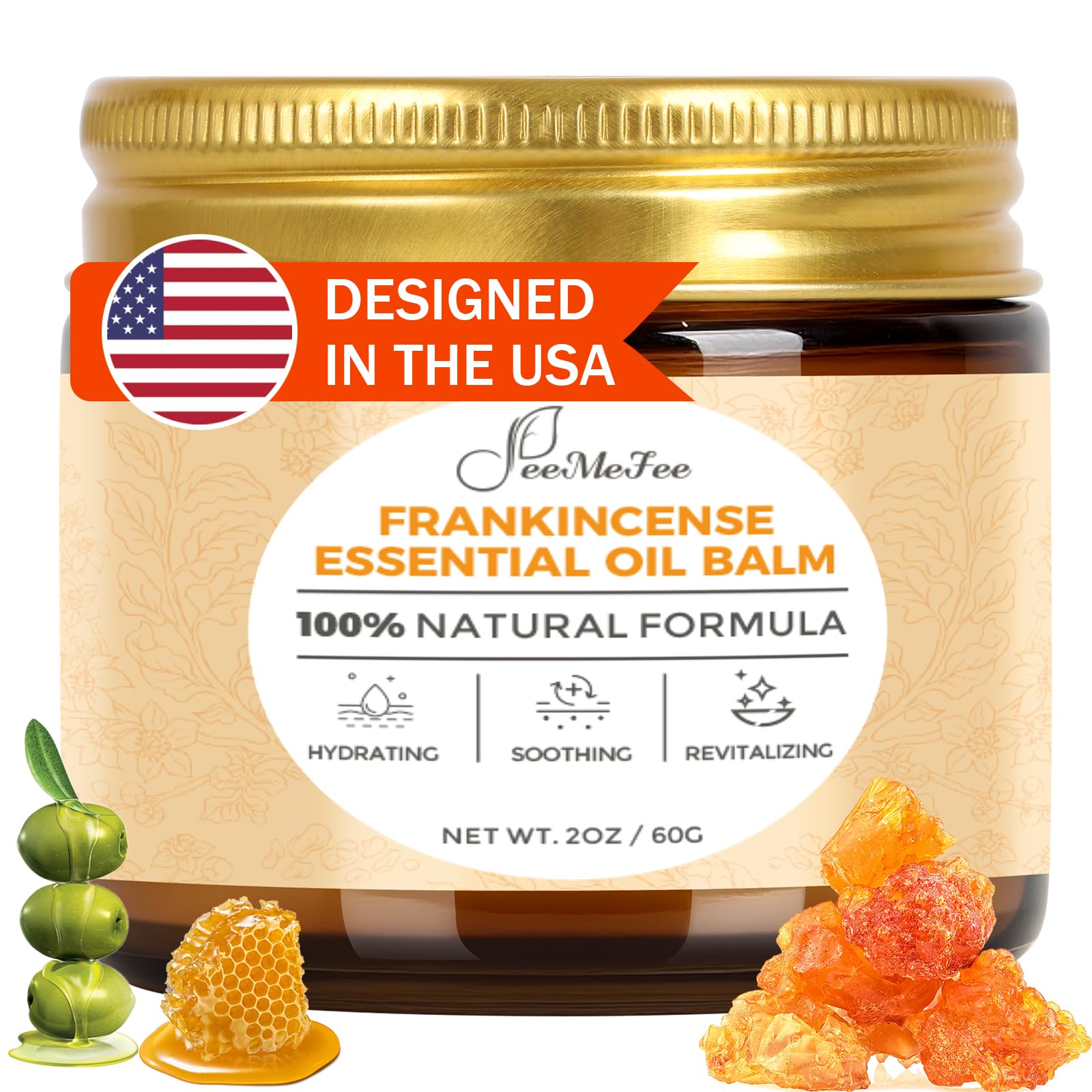 FeeMeFee Frankincense Balm jar closeup highlights luxurious texture for deep hydration.