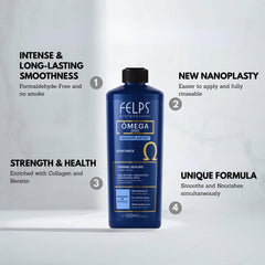 Textura sedosa tras tratamiento Felps Omega Zero Nanoplastia, cabello más manejable y saludable.